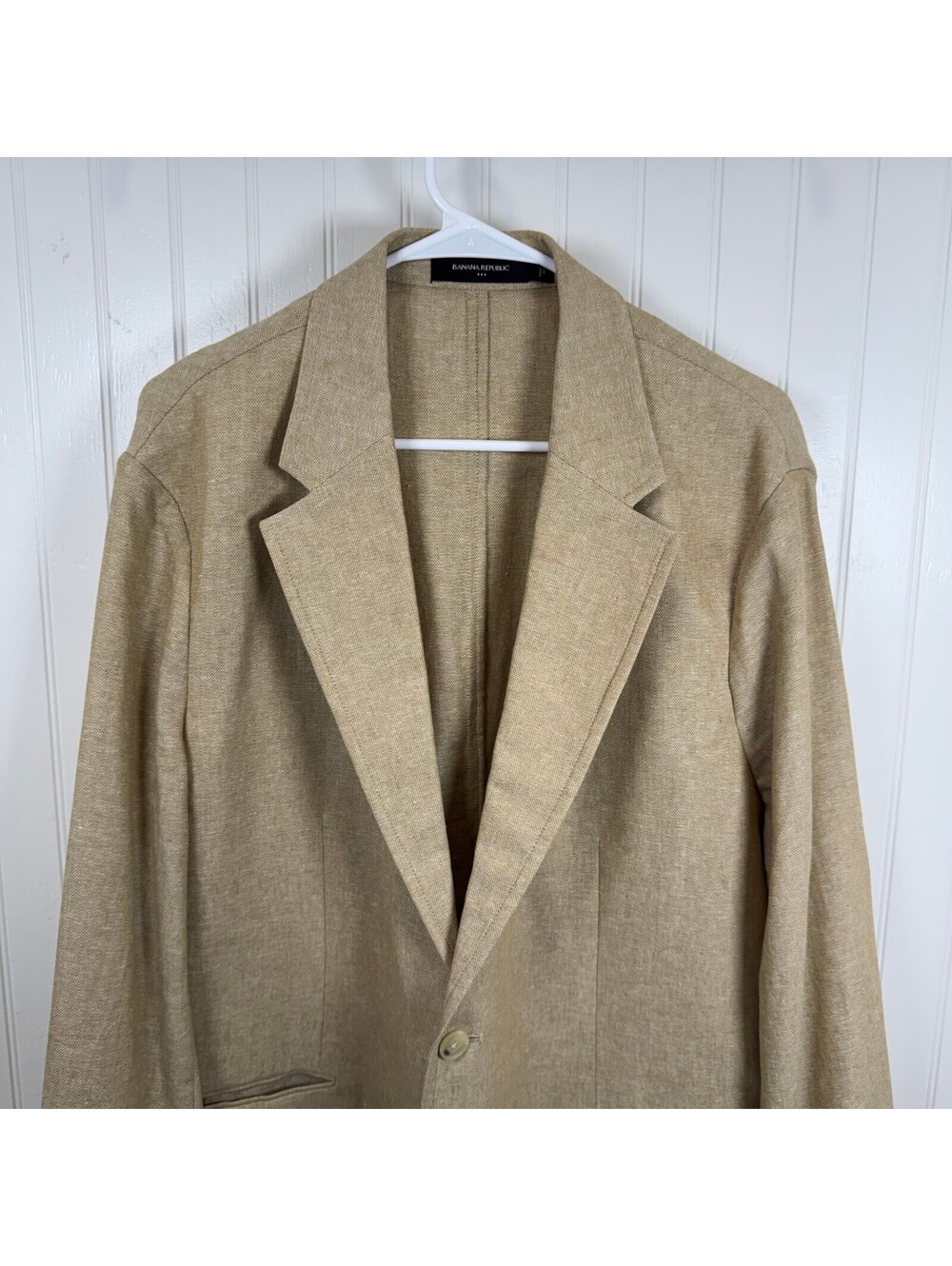 Banana Republic Mens 44R Linen Cotton Blazer Tan Beige Tailored Sport Coat